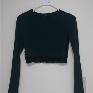 Forever 21 green with black lace crop top